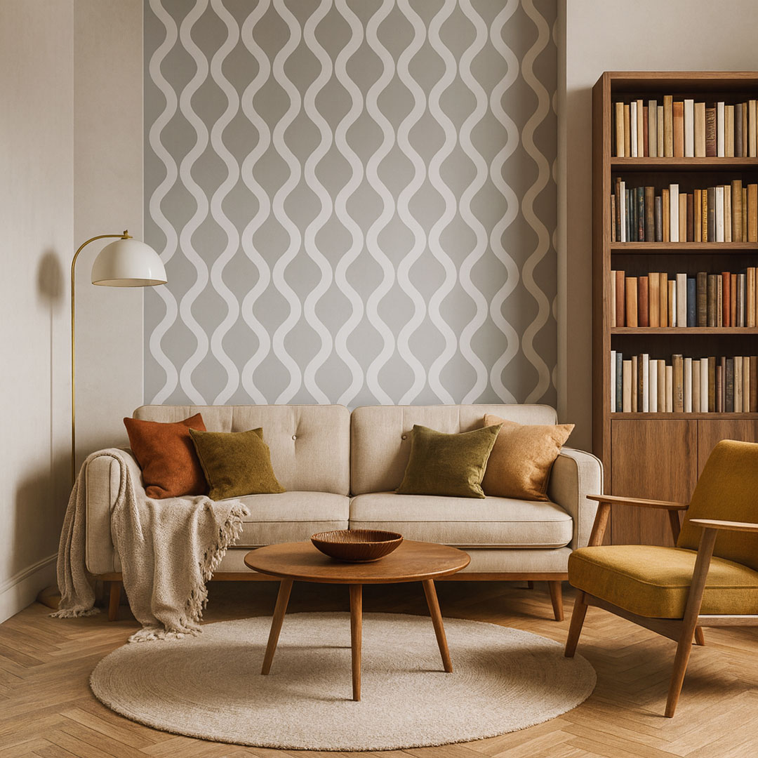 Vertical ogee pattern (white and grey wallpaper) - Dekoori image 2