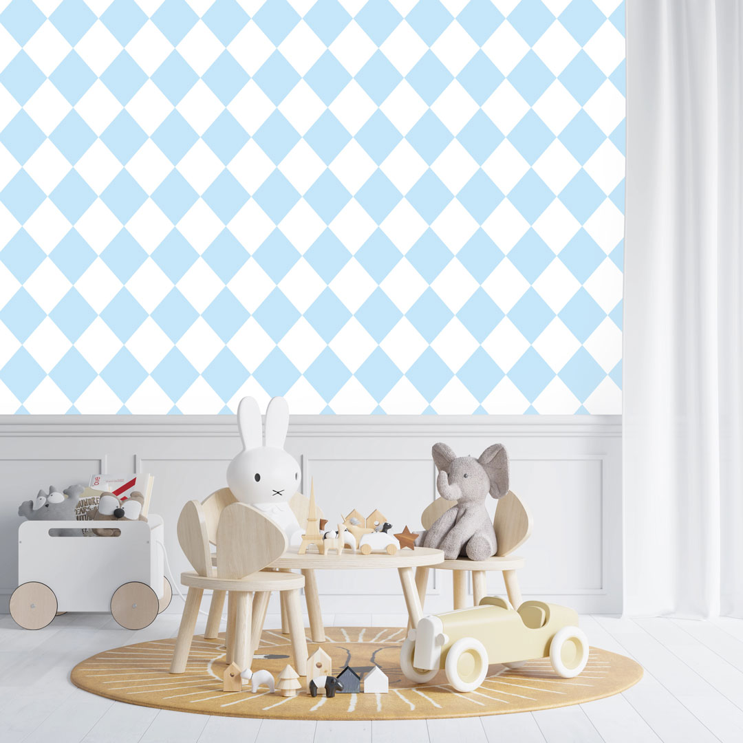 White and blue (light blue) harlequin wallpaper - Dekoori image 2