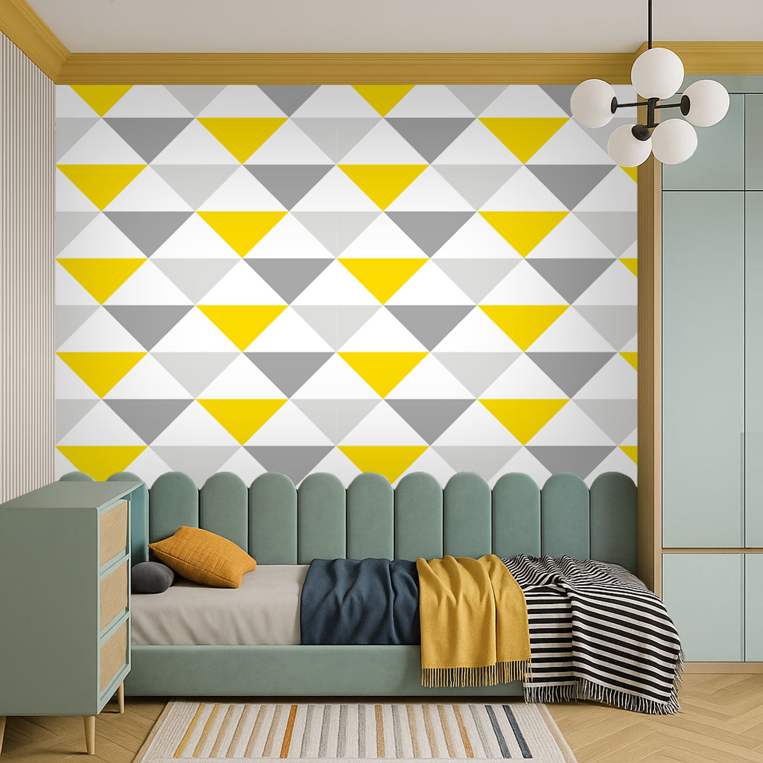 Wallpaper with white, grey and yellow 33 cm triangles - Dekoori image 2