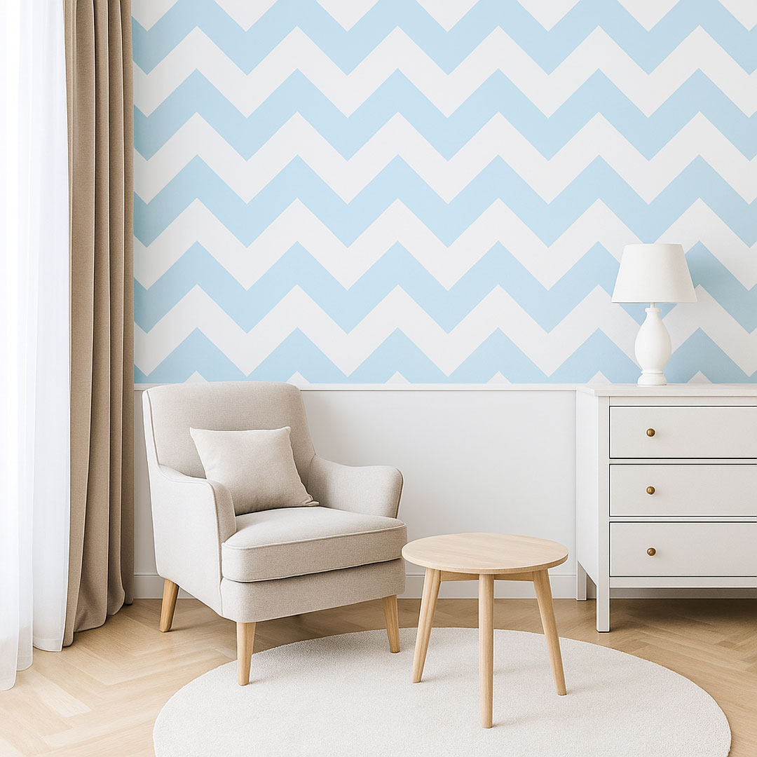 White and blue 46 cm chevron wallpaper - Dekoori image 2
