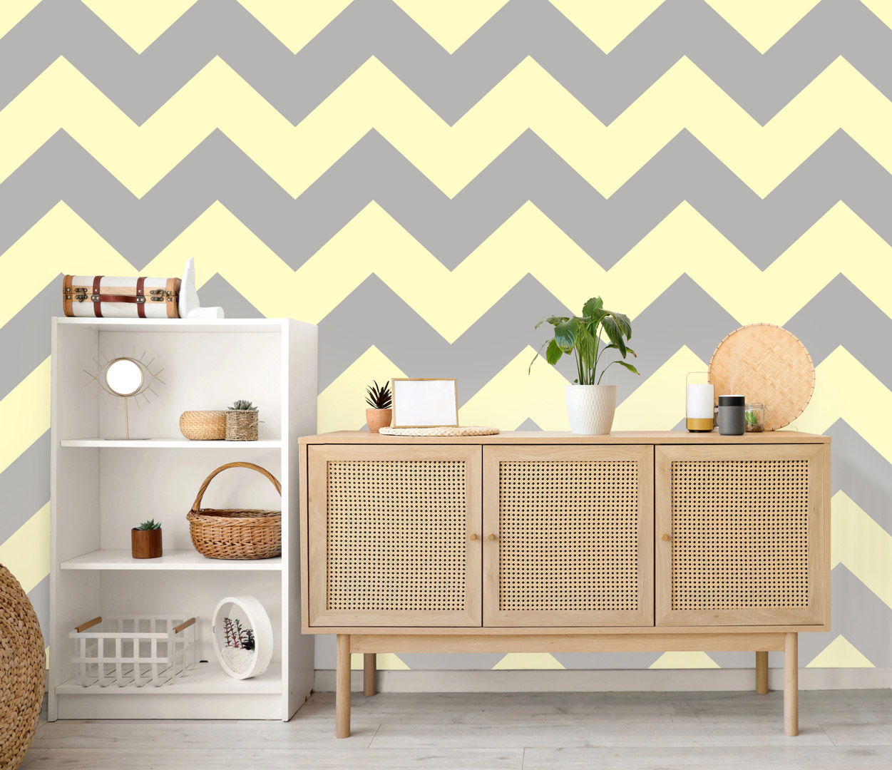 Grey and light-yellow 46 cm chevron wallpaper - Dekoori image 2
