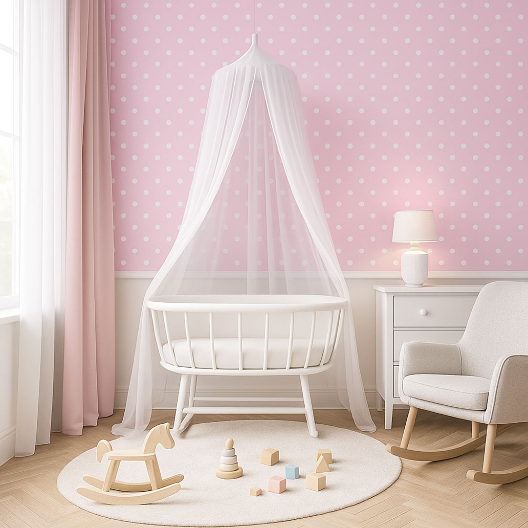 Pink and white mini 2 cm dots wallpaper - Dekoori image 2