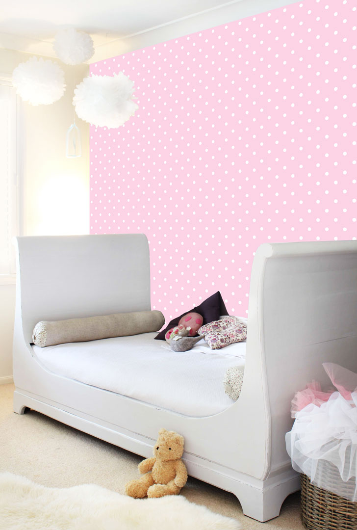 Pink and white mini 2 cm dots wallpaper - Dekoori image 4