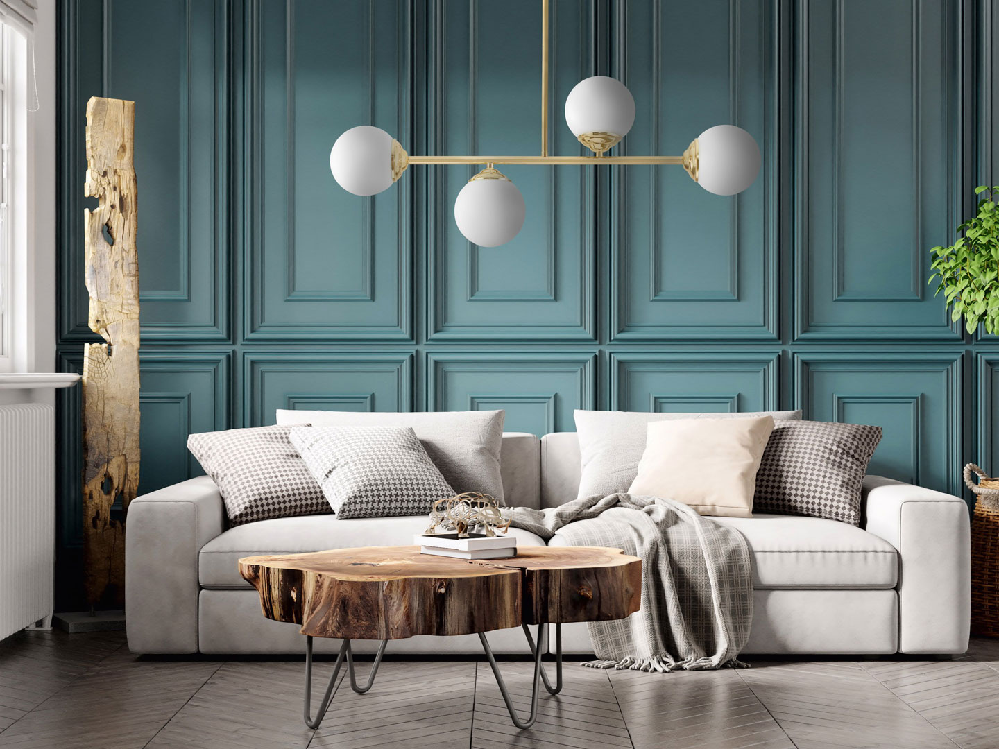 Gold tube pendant lamp with white glass globe shades, classic gold - FINO - Lampit image 3