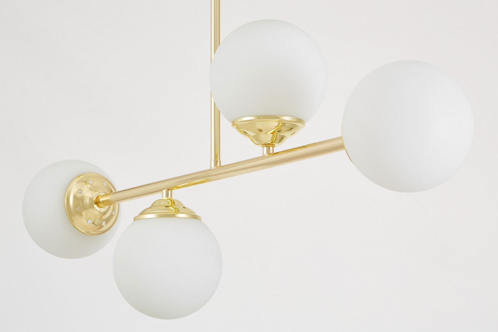 Gold tube pendant lamp with white glass globe shades, classic gold - FINO - Lampit image 3