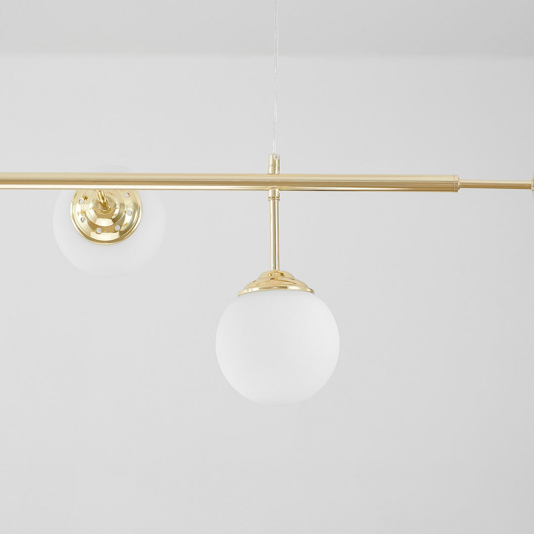 Gold chandelier, spherical shades, pendant lamp, horizontal tube, two round rosettes, classic gold - FINO - Lampit image 3
