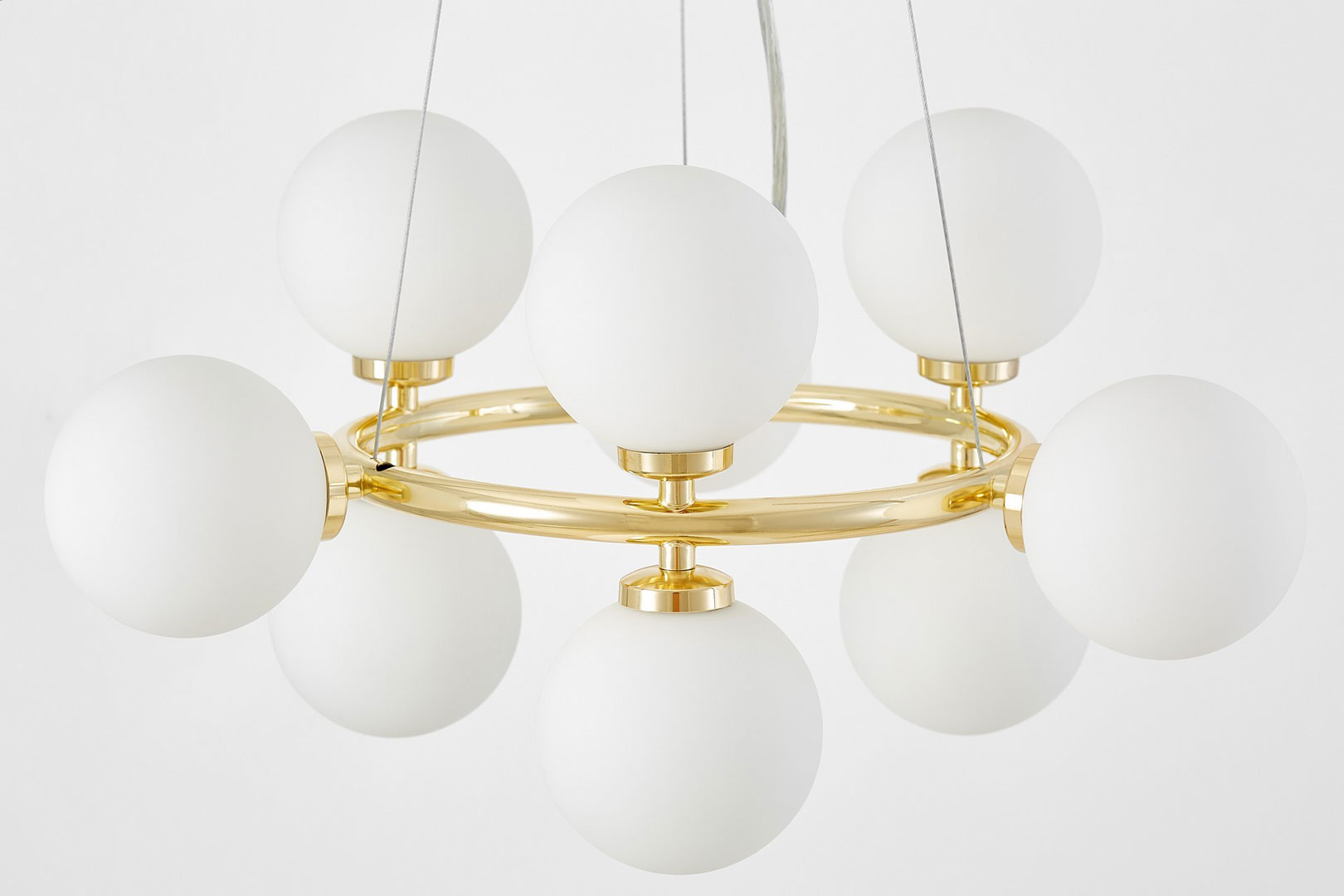Golden chandelier, white glass balls, classic gold, glamour pendant lamp - MARSIADA - Lumina Deco image 4